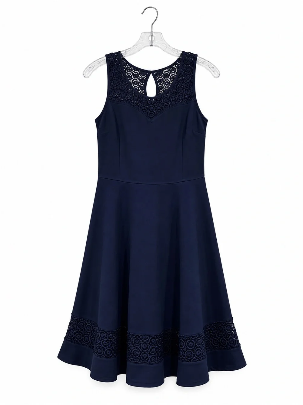 Navy Blue Lace Sleeveless Fit & Flare Dress Size L